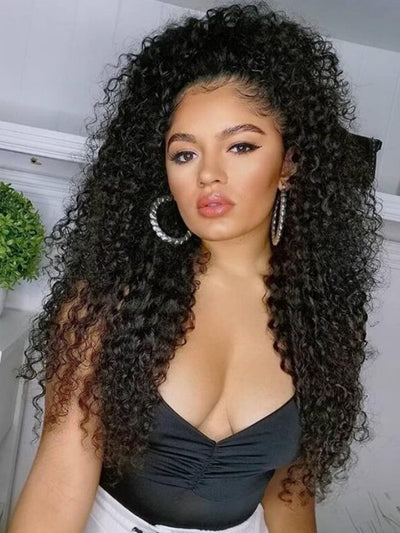 Doubleleafwig Kinky Curly HD Full Lace Wig 100% Human Hair Natural Hairline Bleached Knots