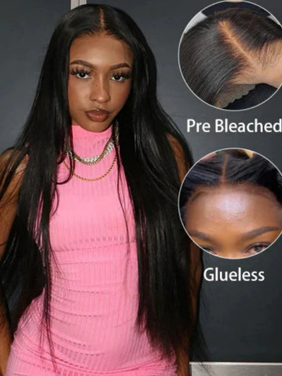 Doubleleafwig 100% Human Hair HD Lace Front Wig Straight Glueless Long Hairstyles Bleached Knots Glueless DL21