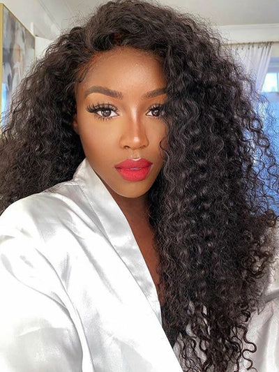 Doubleleafwig Pre Plucked Hairline 5x5,13x6 Curly HD Transparent Lace Frontal Wigs Human Hair D129