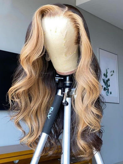 Doubleleafwig 6" Deep Parting HD Lace Front Wig Highlight Body Wave 360 Lace Frontal Wig DB201