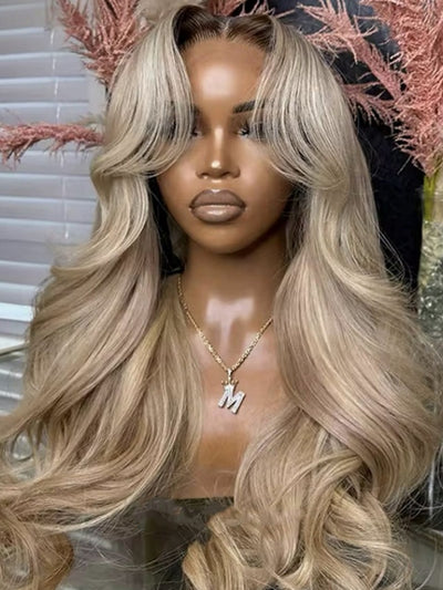 Doubleleafwig Europe Human Hair Honey 613 Blonde Highlight Color 13x4 Lace Frontal Wig Body Wave DL69