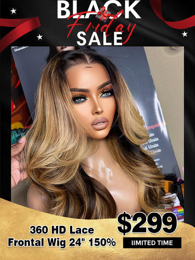 Doubleleafwig Black Friday Flash Sale Body Wave Ombre Highlight Color 360 HD Lace Frontal Wig Bleached Knots BF06