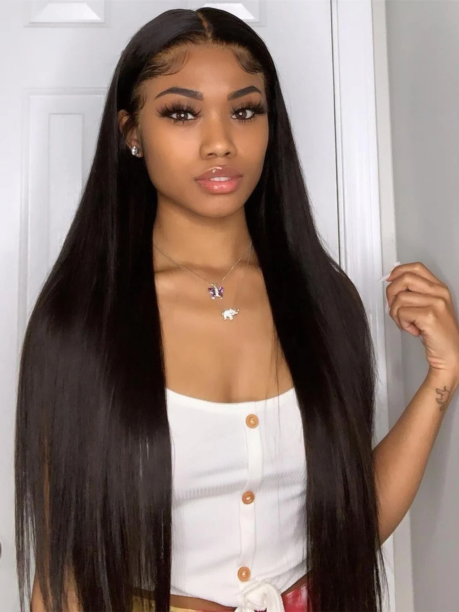 Straight Hair 13*4 HD Lace Frontal Wig Preplucked Hairline 100% Human ...