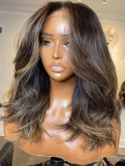 Doubleleafwig Ombre Brown Color Human Hair Natural Wave HD Lace Front Wig Pre Plucked Bleached Knots DL60