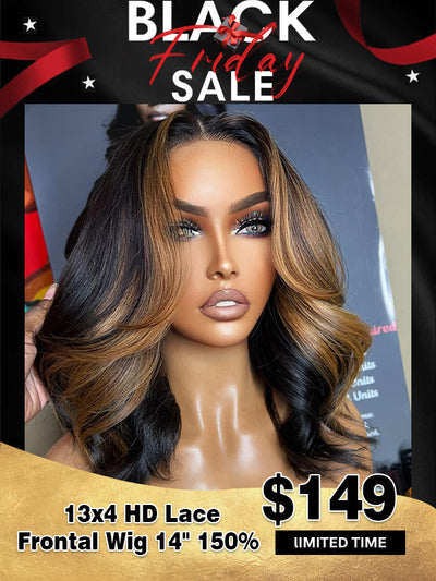 Doubleleafwig Black Friday Flash Sale Ombre Color Body Wave 13x4 HD Lace Frontal Wig Bleached Knots Single Knots BF03