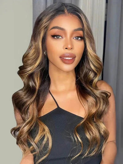 Doubleleafwig Ombre Highlight Color Human Hair HD Lace Front Wig Body Wave Bleached Knots Glueless DL42