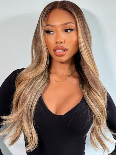 Doubleleafwig Ombre Highlight Color Human Hair HD Lace Front Wig Bleached Knots Glueless DL19