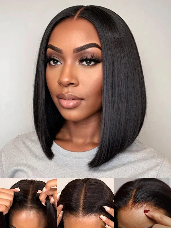 Newest Black Human Hair lace blunt cut bob wig