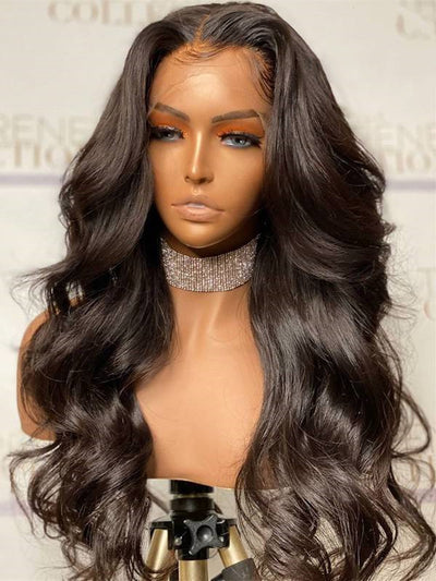 Doubleleafwig Brazilian Virgin Human Hair Body Wave Pre Plucked Hairline HD Lace Frontal Wig 360 Lace Frontal Wig,D126